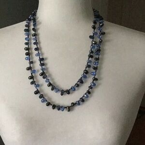 Boho Necklace Blue Glass Teardrop Beaded Long Strand Layering No‎ Clasp